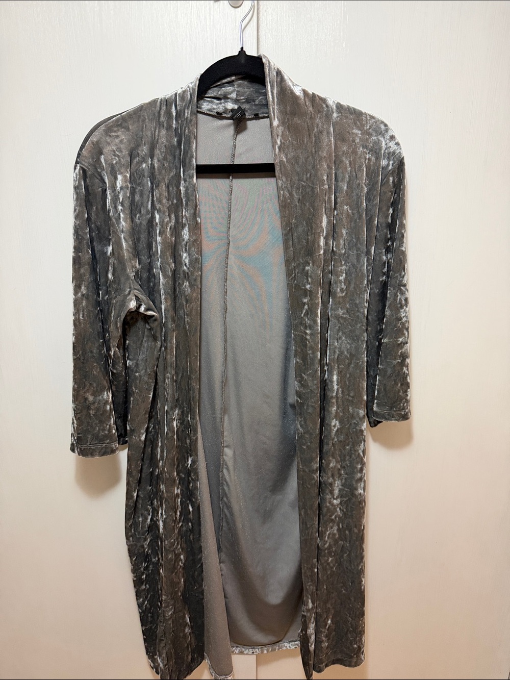Forever 21 Crushed Velvet Open-Front Duster - Silver Gray